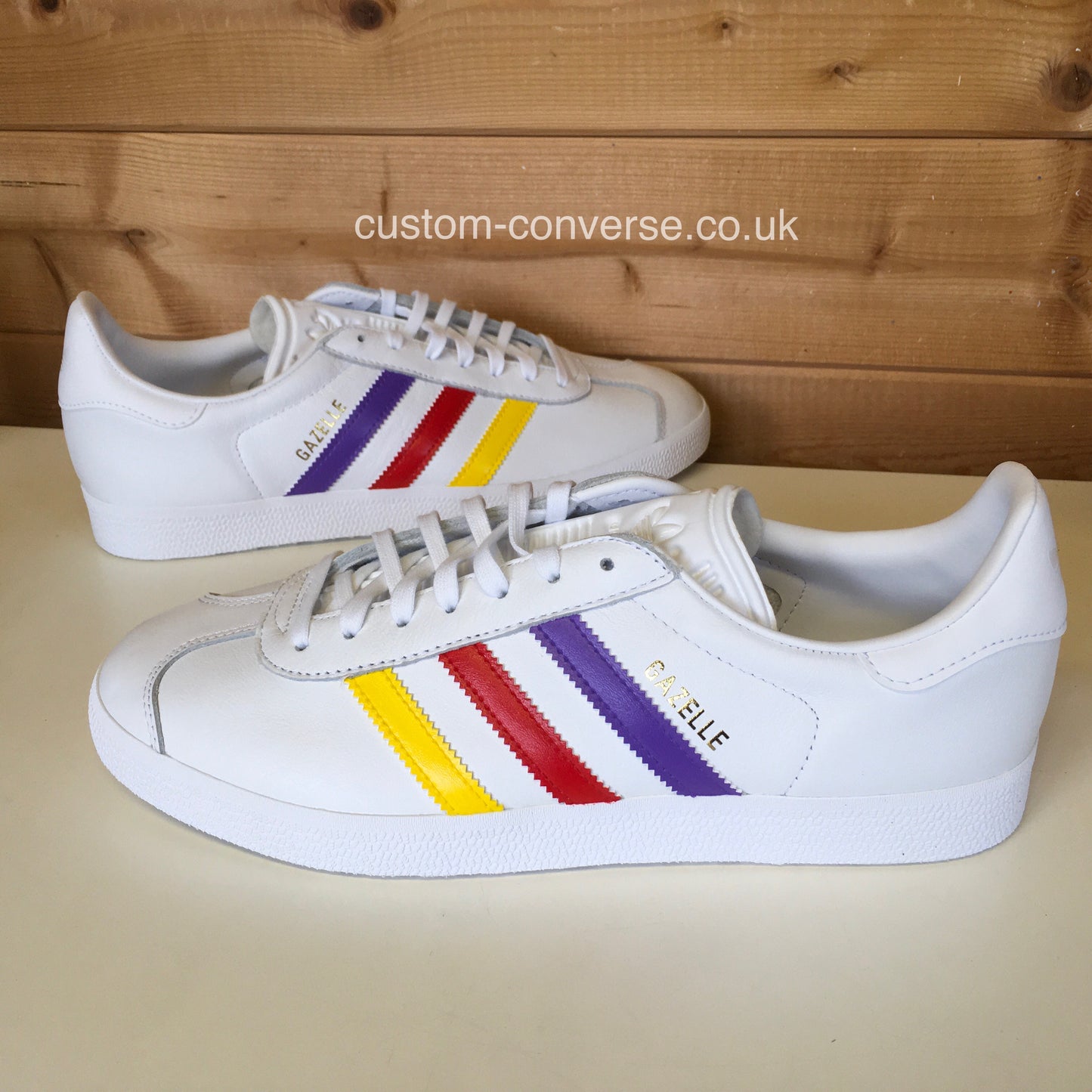 Personalised Adidas Gazelle with coloured stripes