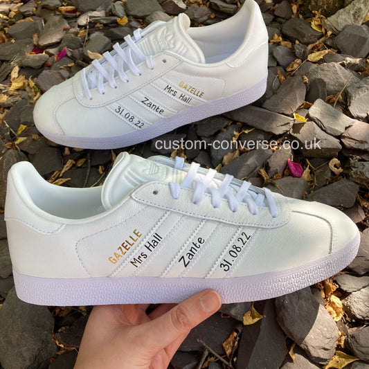 Personalised Adidas Gazelle Stripes custom trainers
