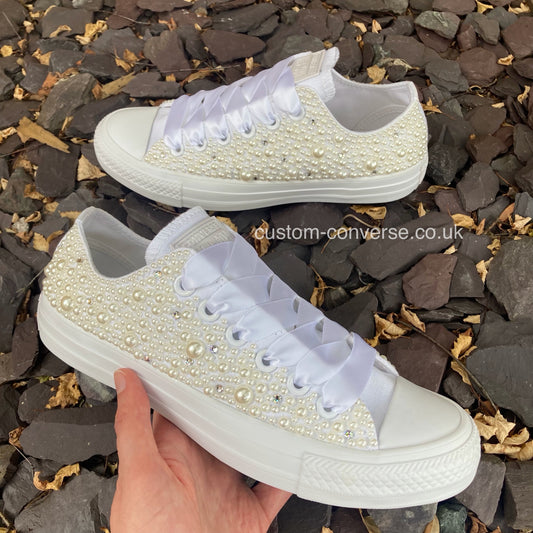 Mixed Pearl and Crystal Covered Wedding Converse