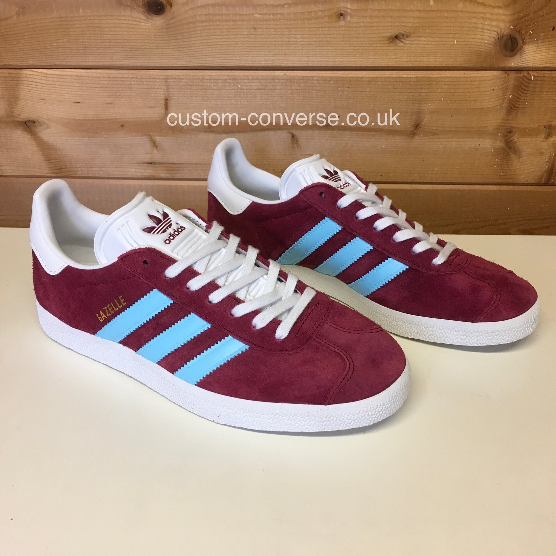 Claret and Blue Adidas Gazelle gift shoes for football fans