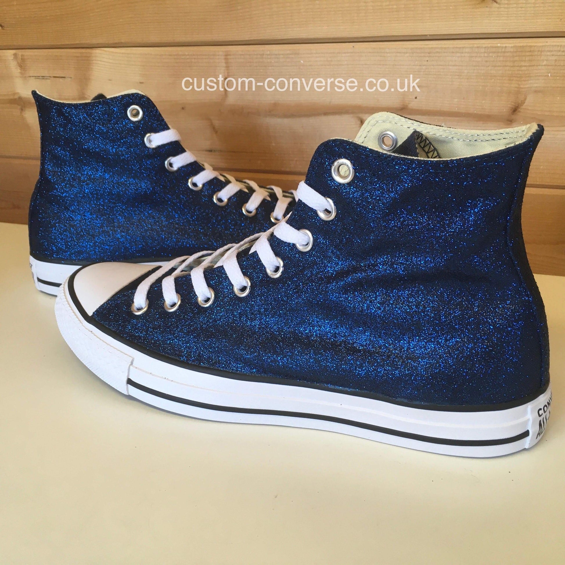 navy blue high top glitter converse shoes