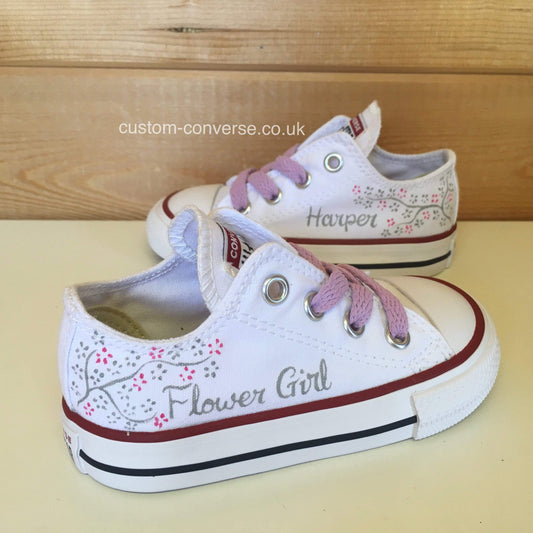 Kids Flower Girl Low Top Converse custom trainers