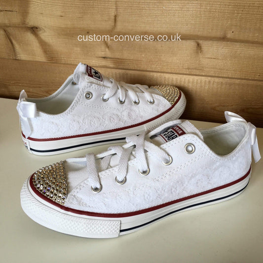 gs:  Kids Lace Trim Low Top Converse Flower Girl shoes