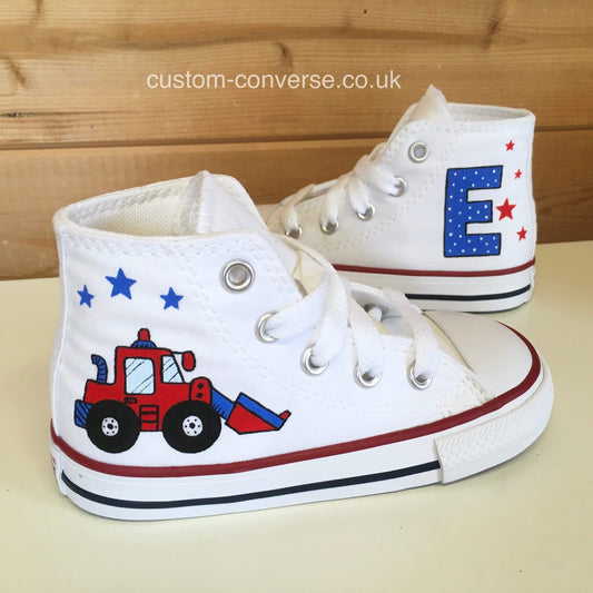 Kids Personalised Digger Converse custom trainers
