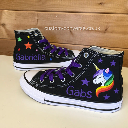 Kids Personalised Rainbow Unicorn Converse trainers