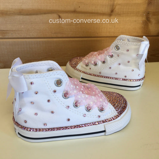 Kids Pink Crystal High Top Converse trainers