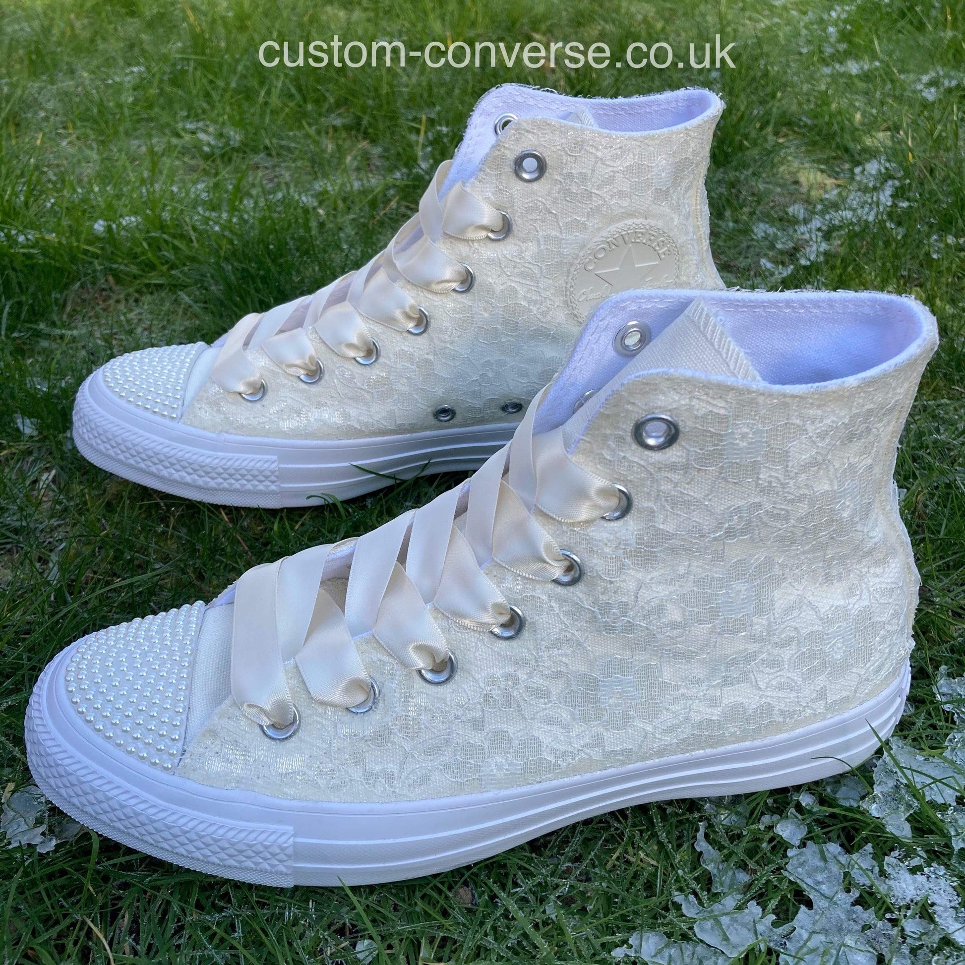 Bridal Converse with lace overlay in white ivory lilac or pink