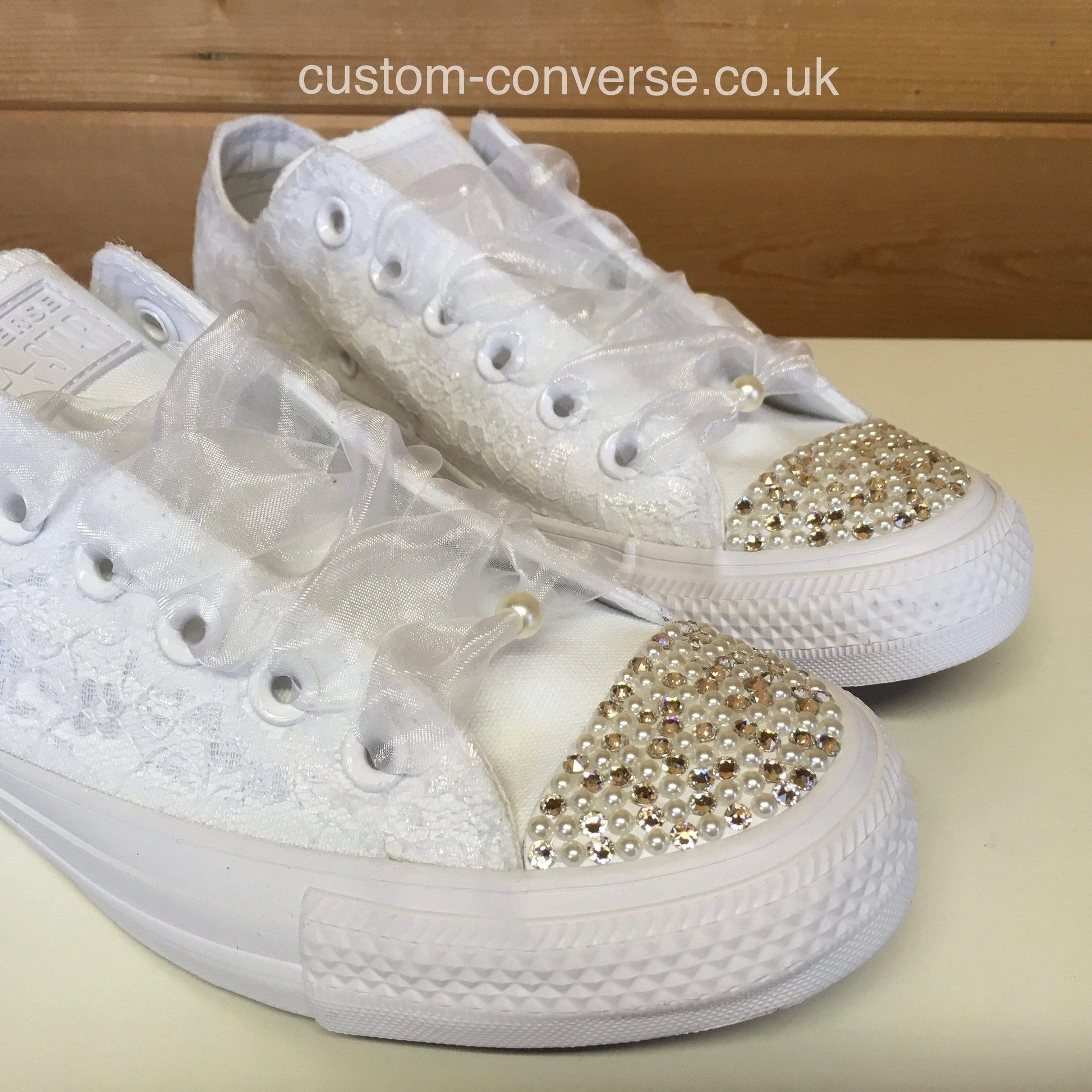 Wedding Converse with crystals and personalised heels