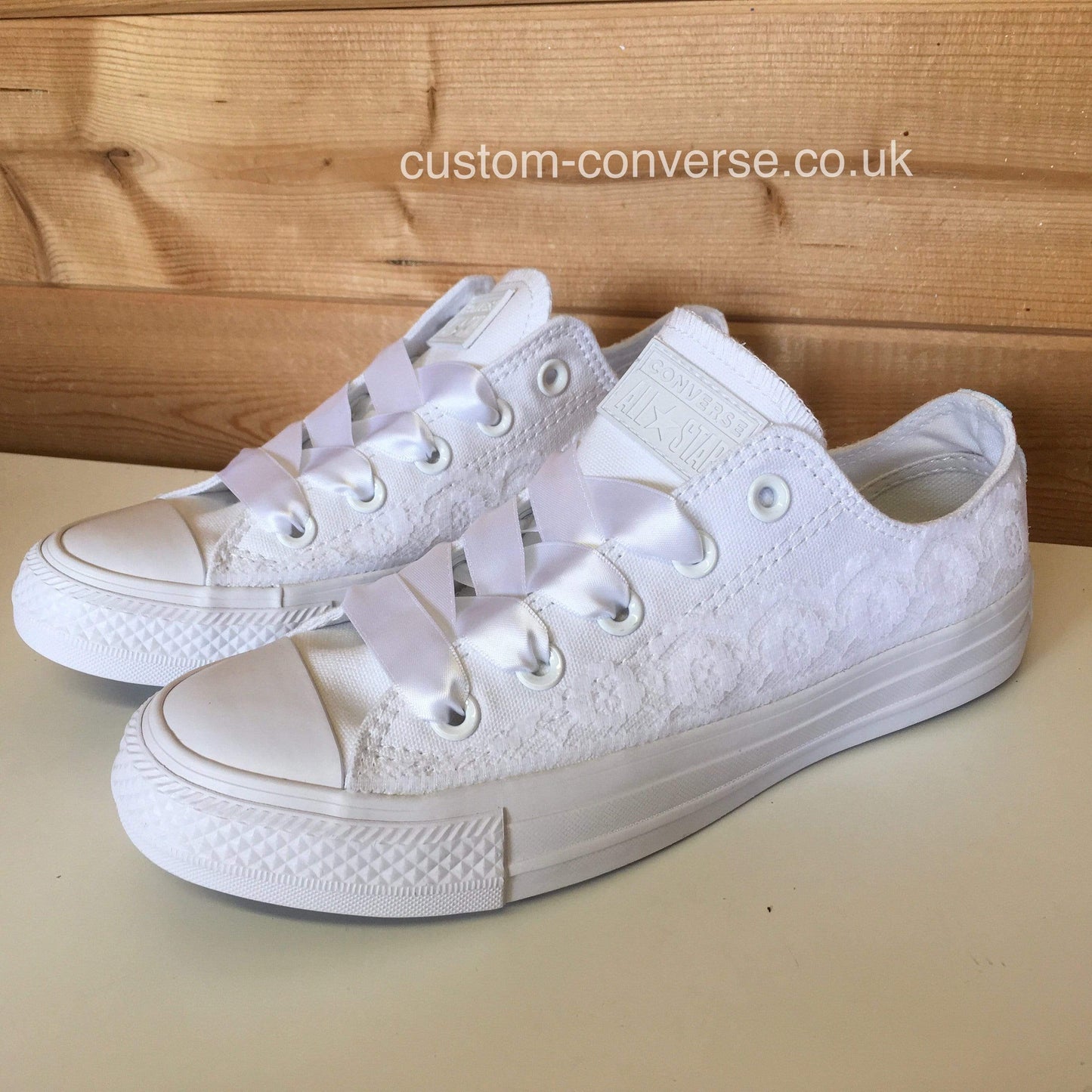 Bridesmaid Converse with lace trim and satin ribbon laces