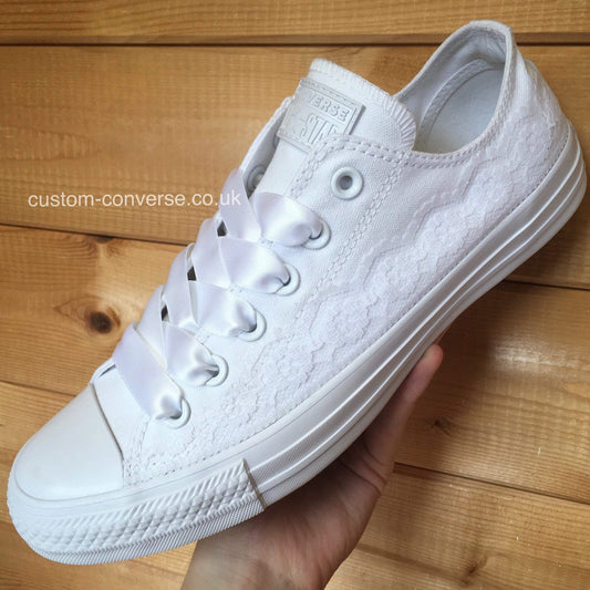 Lace Trim Wedding Converse white or monowhite low tops