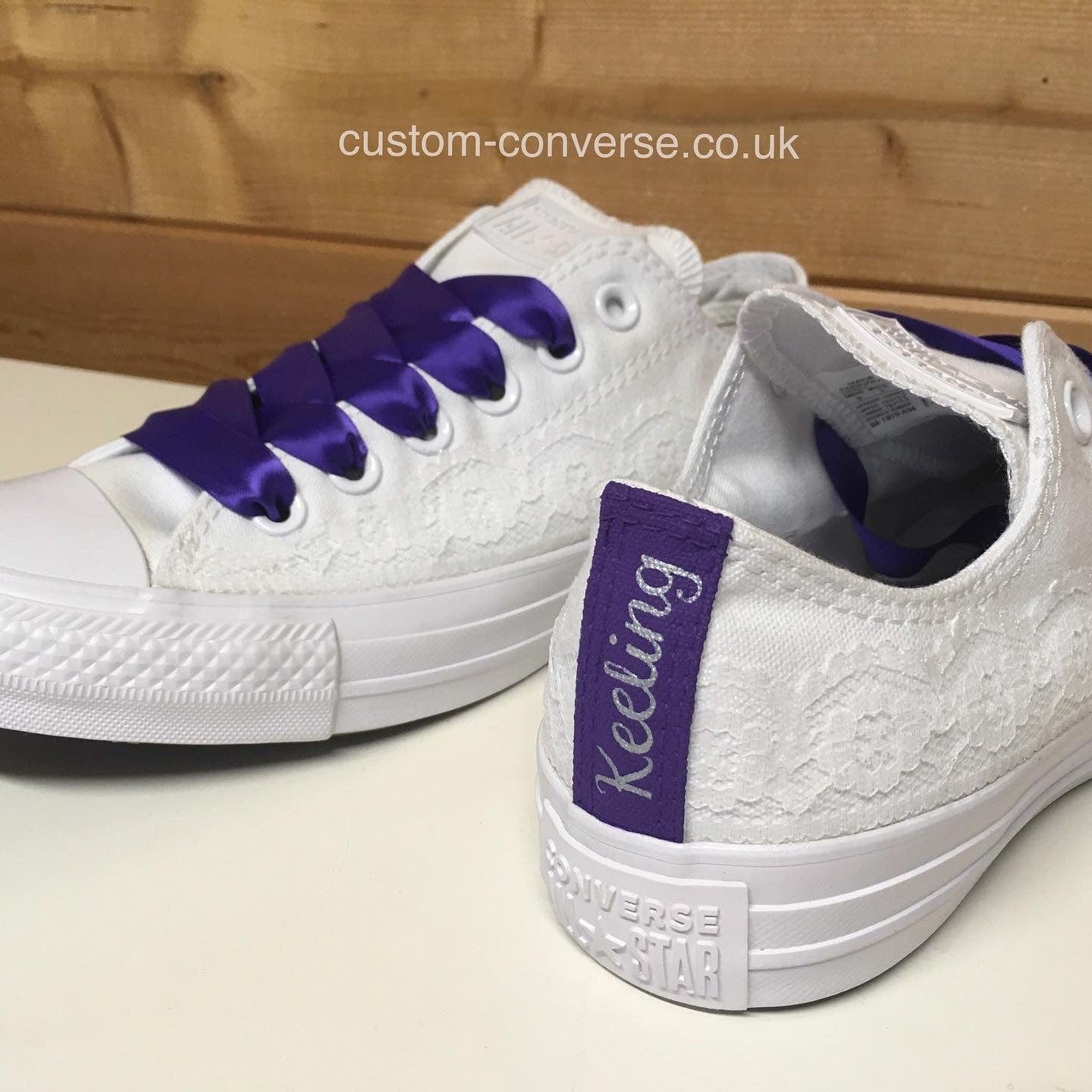 Personalised lace trim Converse wedding trainers