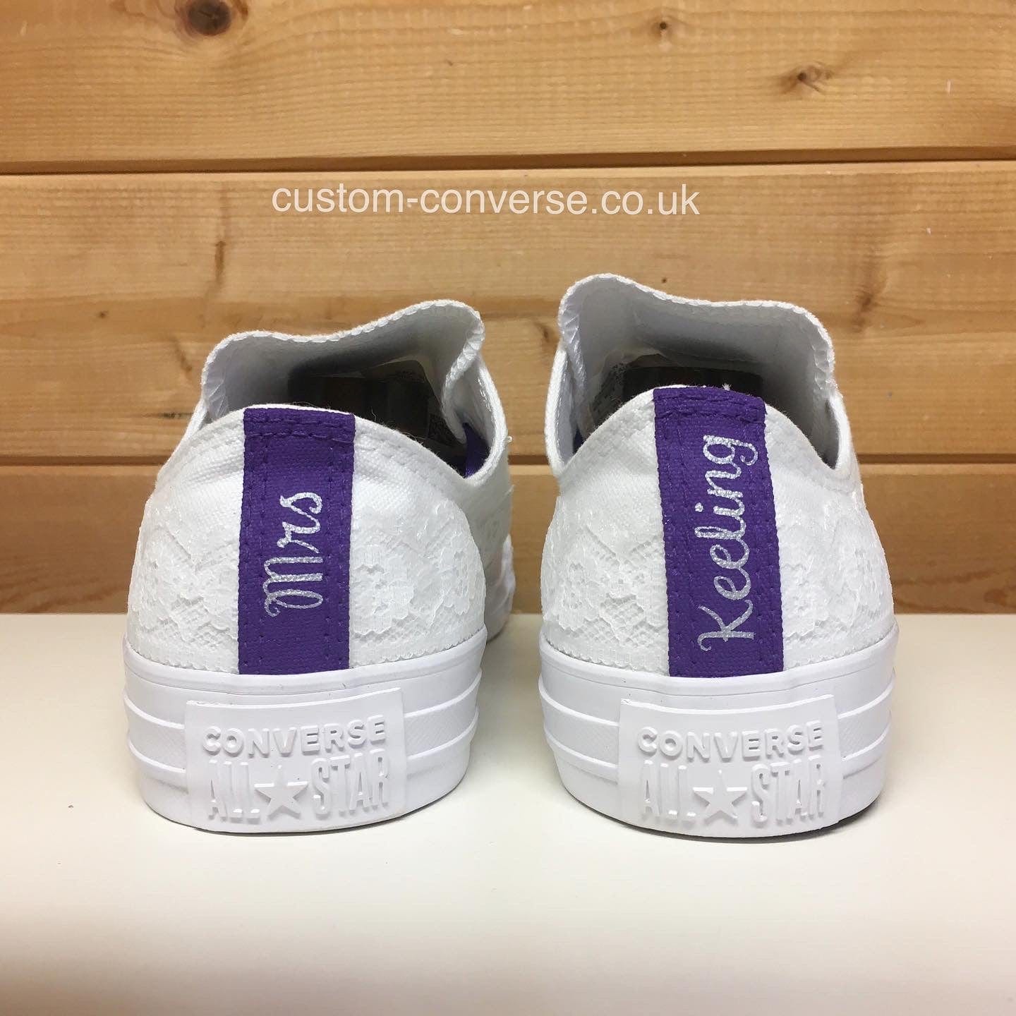 Personalised lace trim Converse wedding trainers