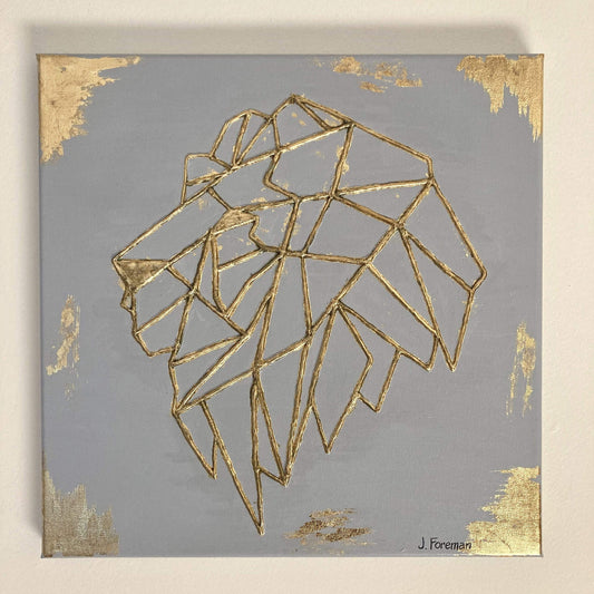 Custom Converse Ltd. Canvas Wall Art 3D Lion Antique Gold Leaf Embossed Geometric Grey Canvas Wall Art 12 X 12"