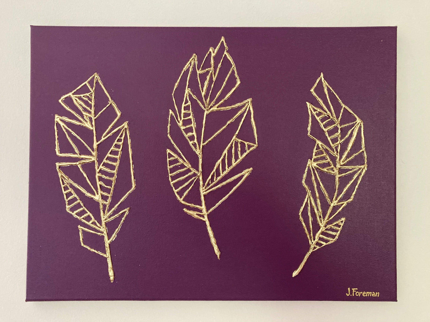 Geometric Feathers 3D Embossed Gold Leaf Canvas - Custom Converse Ltd.