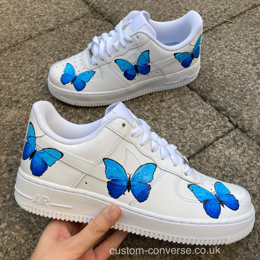 Blue Butterflies Nike Air Force 1 custom trainers