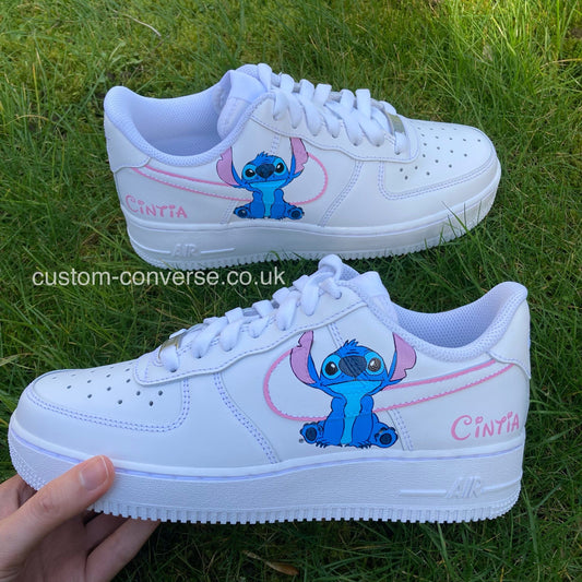 Stitch Pink Swoosh Nike Air Force 1 custom trainers