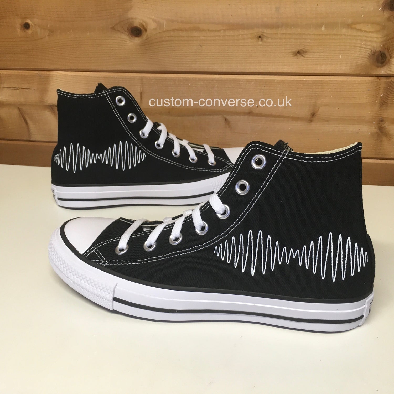 High top converse hand-painted with a Sam Fender Hypersonic Missiles inspired music design