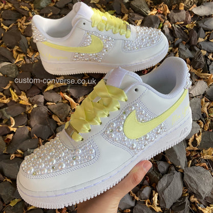 Wedding Pearl and Crystal Personalised Air Force 1