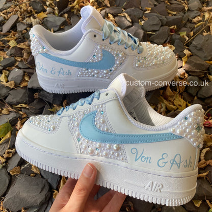 Wedding Pearl and Crystal Personalised Air Force 1