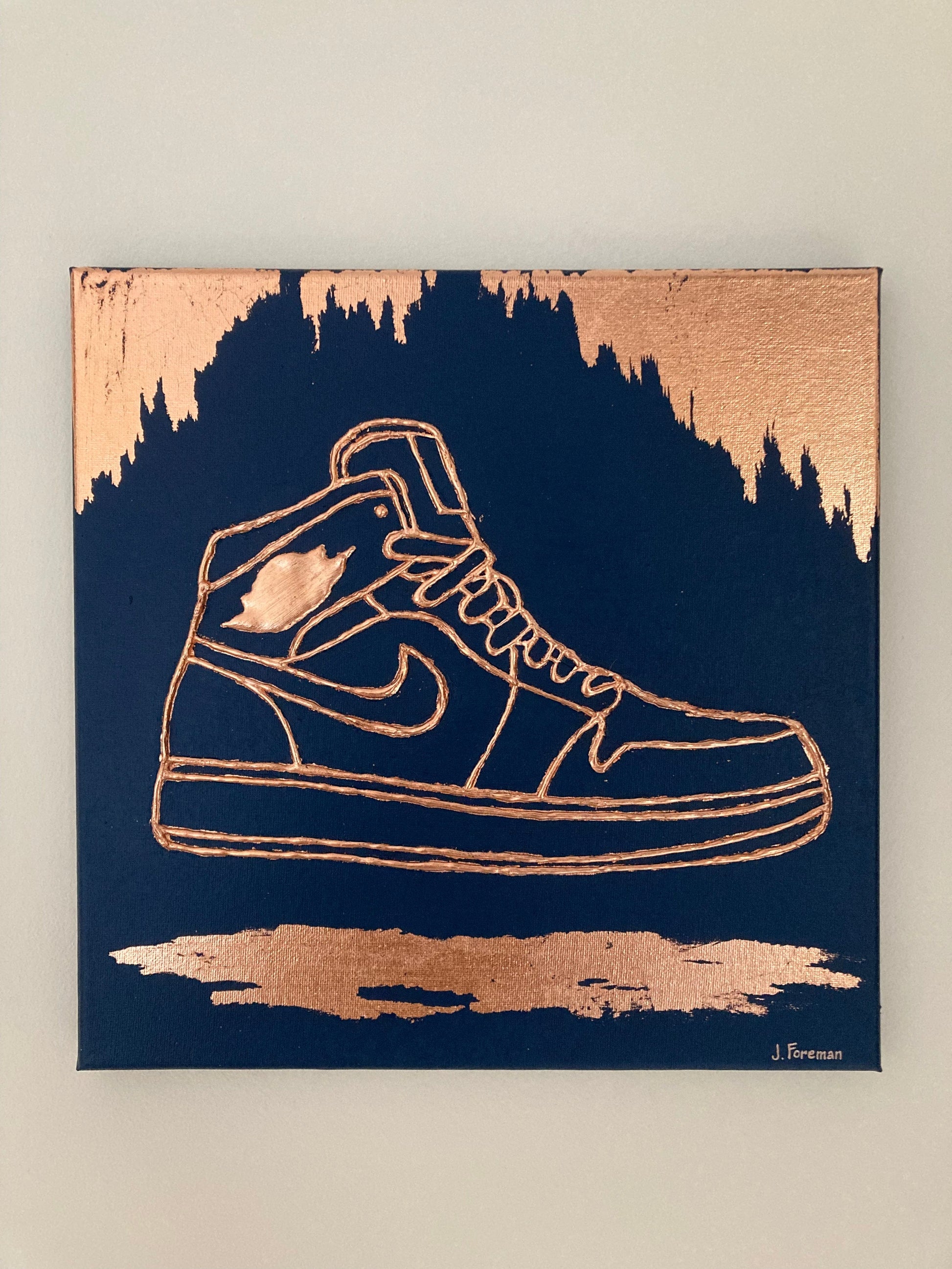 Custom Converse Ltd. Canvas Wall Art 3D Nike Air Jordan Embossed Navy and Copper Canvas Wall Art 12 X 12"