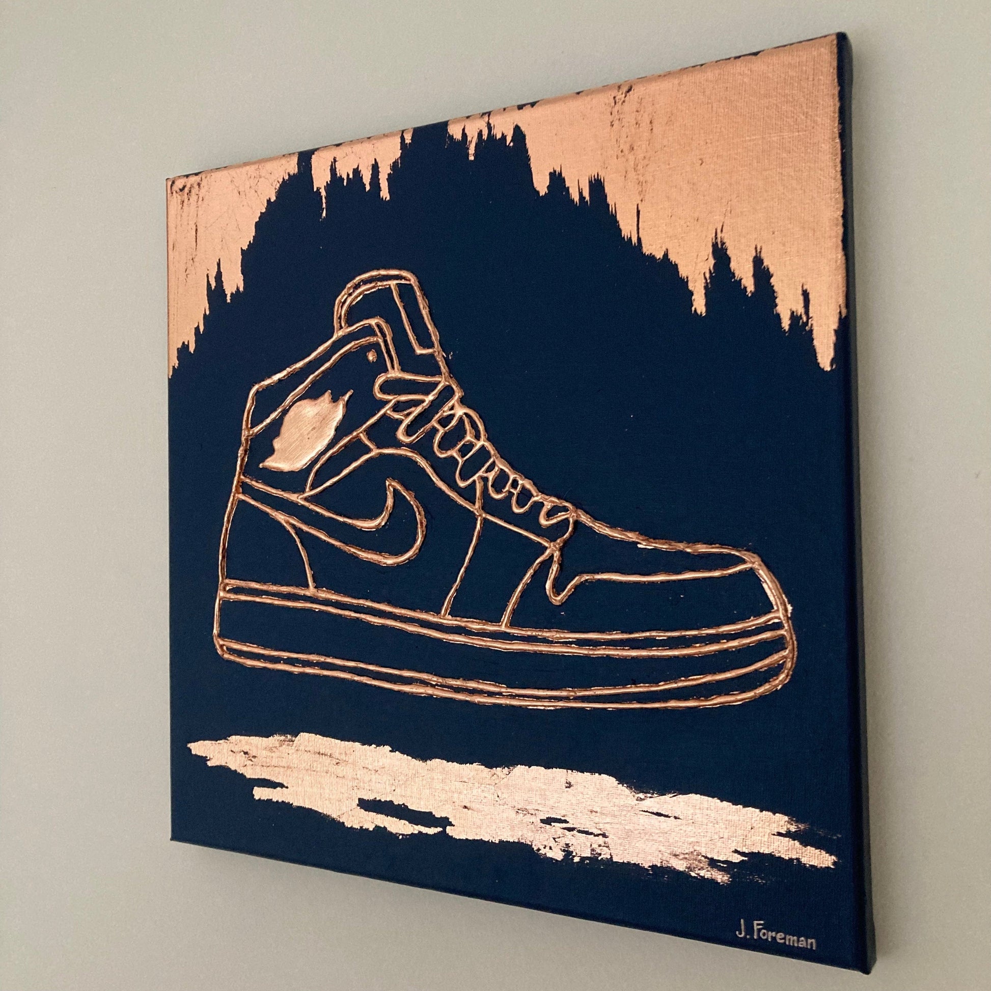 Custom Converse Ltd. Canvas Wall Art 3D Nike Air Jordan Embossed Navy and Copper Canvas Wall Art 12 X 12"