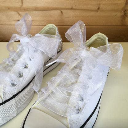 Wedding Shoes White Sneakers With Ribbon Laces White Sneakers With