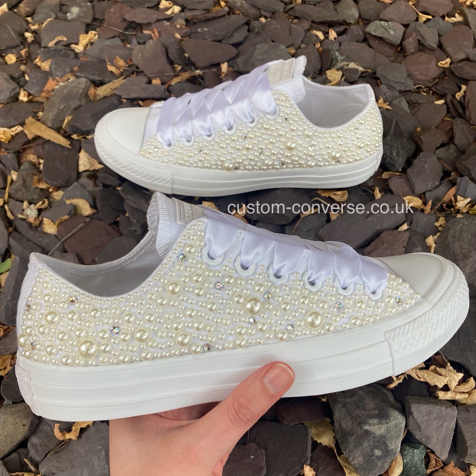 Hand embellished pearl and crystal bridal Converse