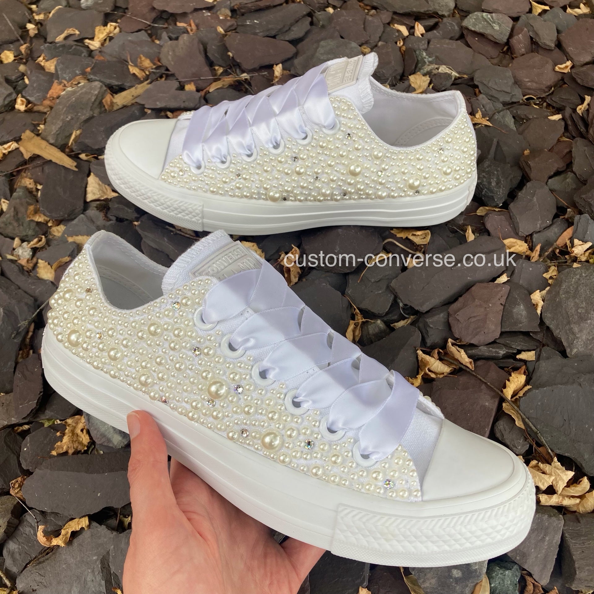 Mixed Pearl and Crystal Covered Wedding Converse