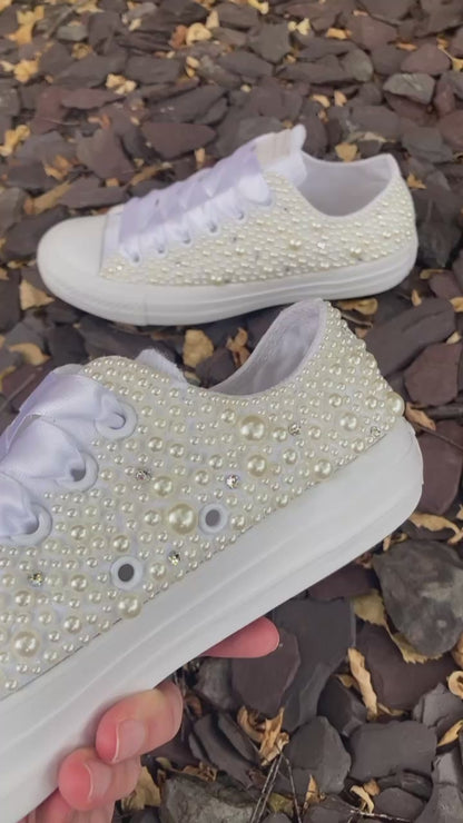 Mixed Pearl and Crystal Covered Wedding Converse