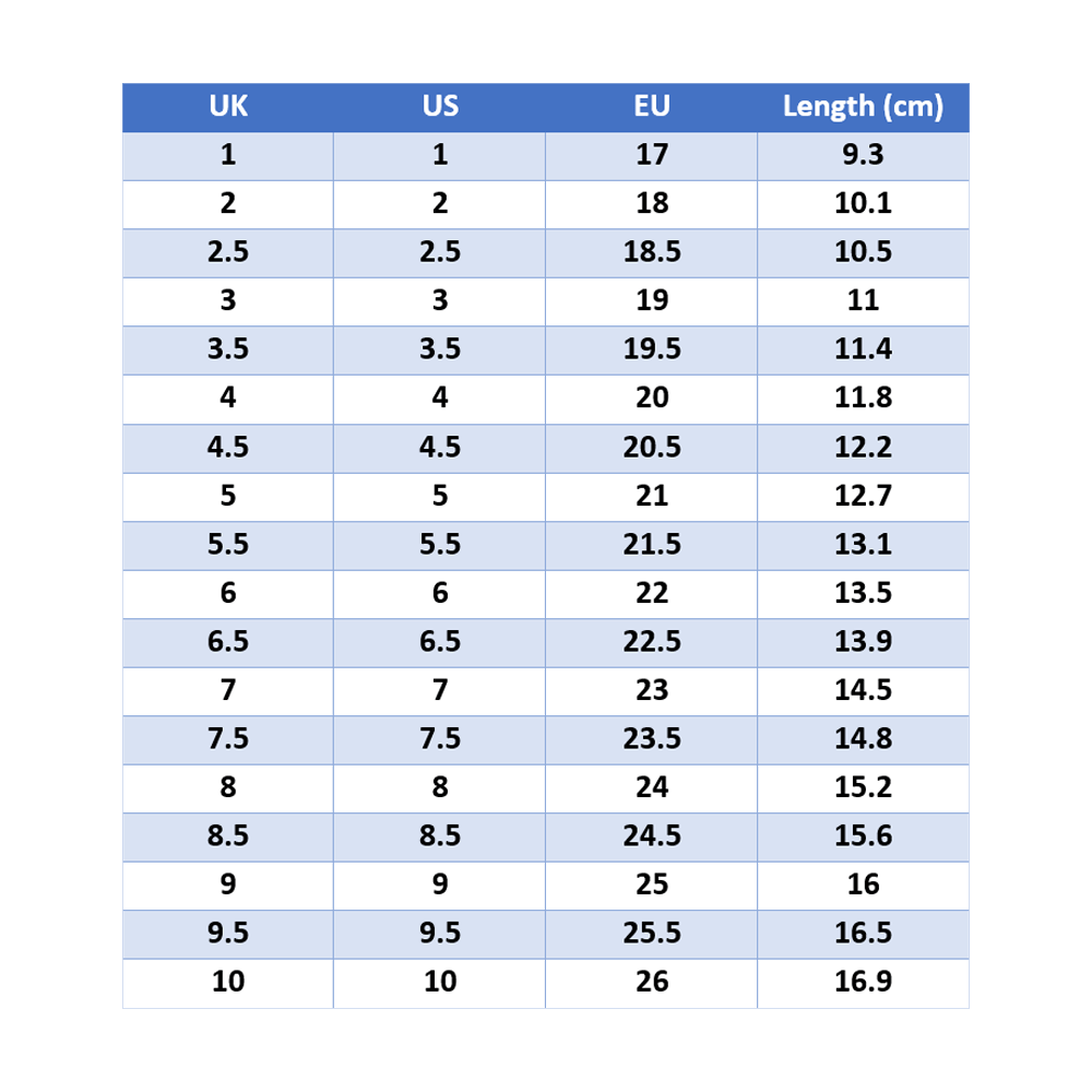 Converse shoe chart deals size