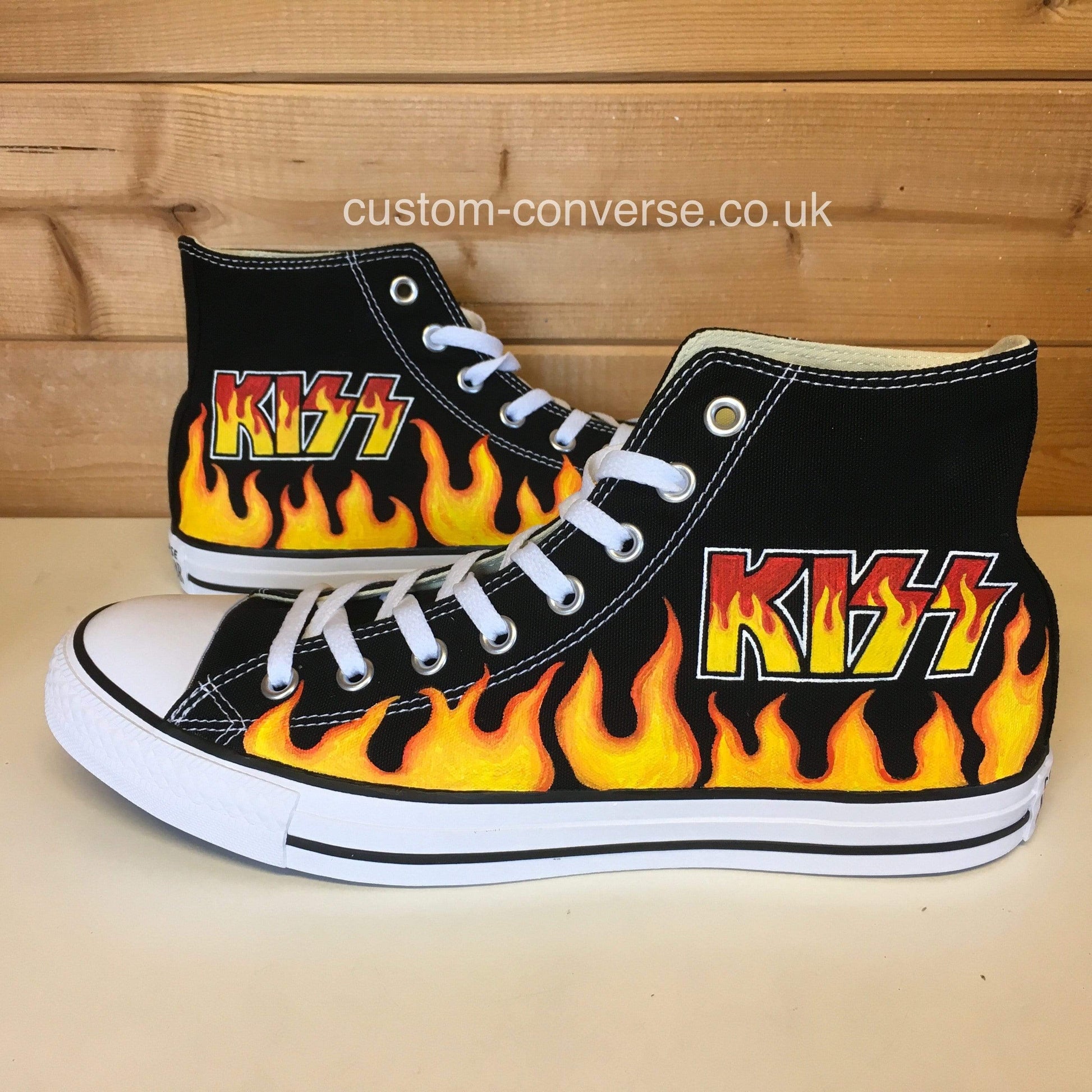 KISS Flames Converse Custom Hand Painted Trainers