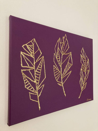 Geometric Feathers 3D Embossed Gold Leaf Canvas - Custom Converse Ltd.