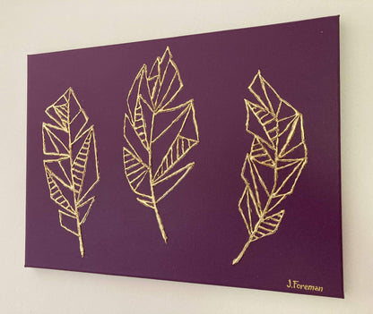 Geometric Feathers 3D Embossed Gold Leaf Canvas - Custom Converse Ltd.