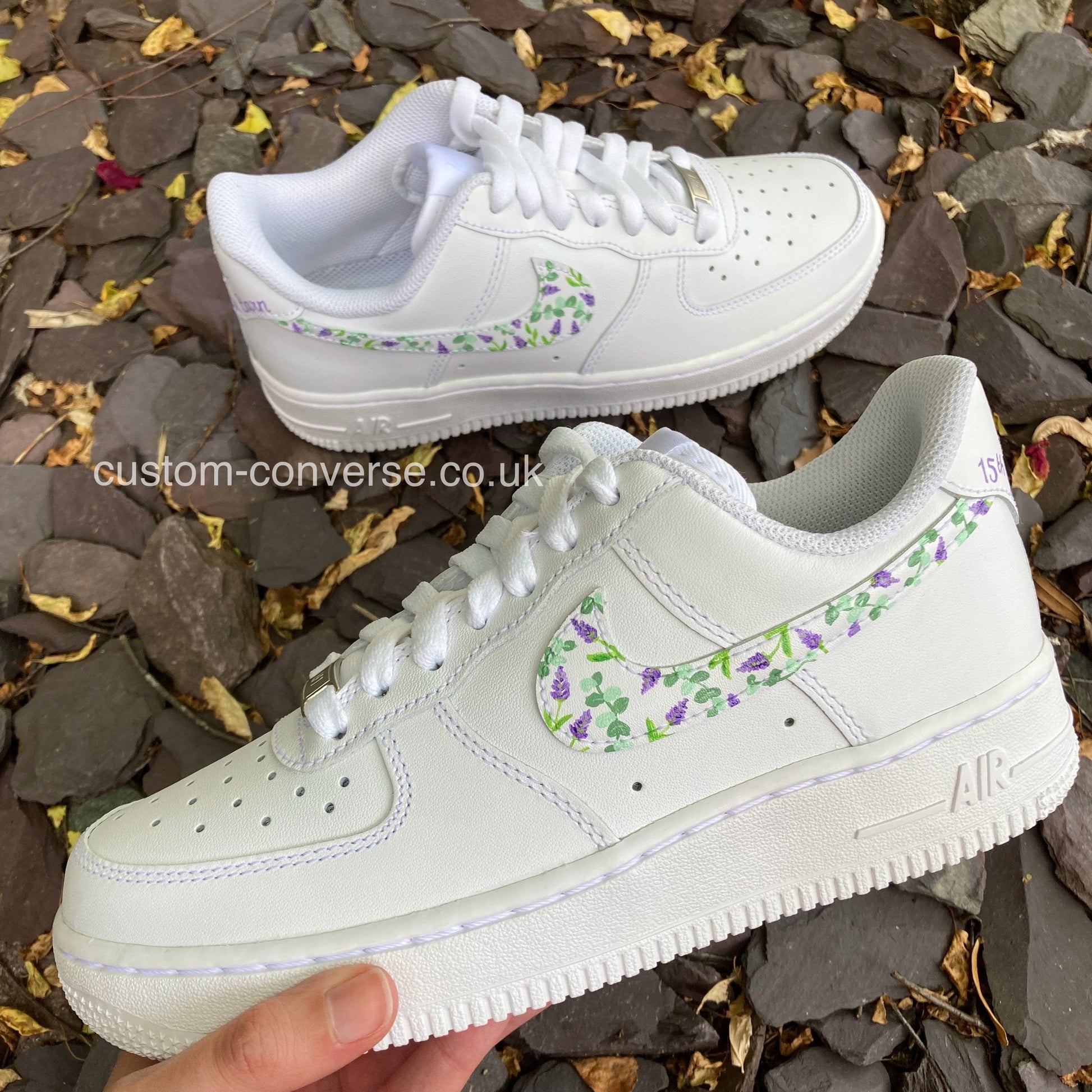 nike lavender flower shoes Lavender & Eucalyptus Swoosh Air Force 1 Custom Trainers