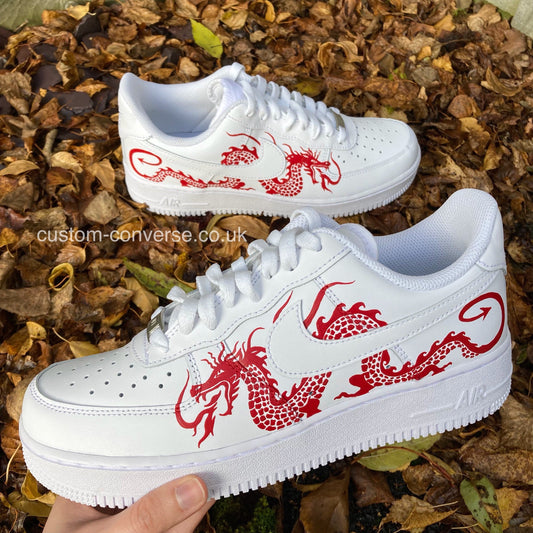 Nike Artistic Red Dragon Air Force 1s